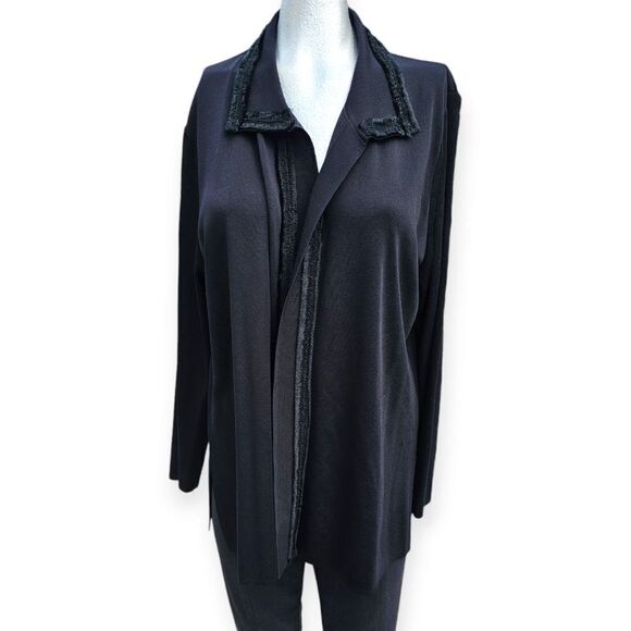 Misook Jacket Womens Medium Black Lux Collared Textured Trim Minimalist Cardigan - Picture 12 of 12